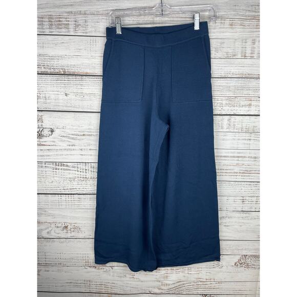 Wynne Layers Knit Wide Leg Cropped Pant Small Pull On Blue Coastal Beach Stretch - Picture 1 of 8